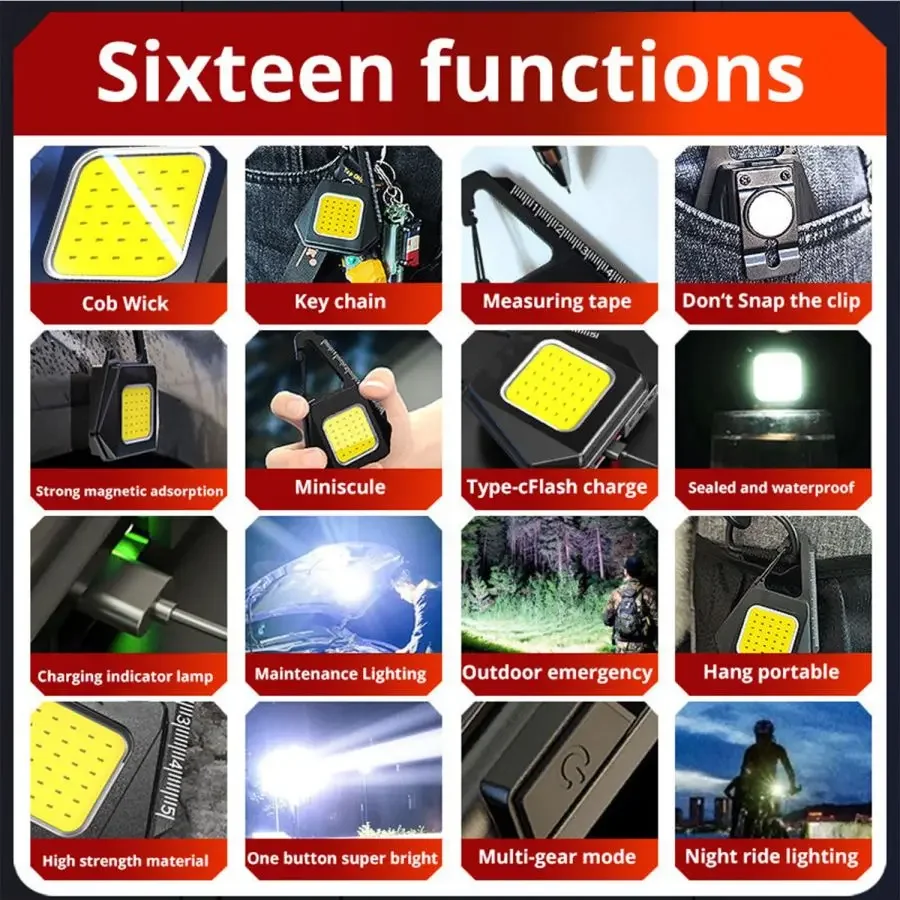 1-10 Pack Portable COB LED Work Light Mini LED Lights Rechargeable Flashlight Key Chain Light Camping Lantern Torch