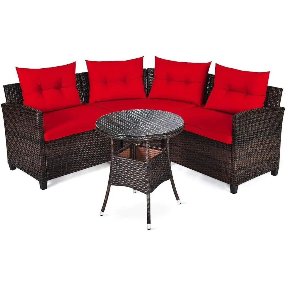 

4-Piece Cushioned Rattan Patio Set for Outdoor, Wicker Furniture with Sofas and Coffee Table, Ideal for Garden, Poolside, Balcon