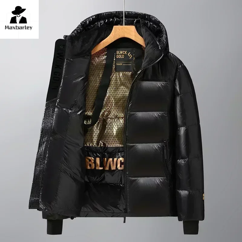 Chaqueta de plumón de invierno para hombre, abrigo térmico grueso impermeable de alta calidad, abrigos cálidos cortos con capucha de Color sólido