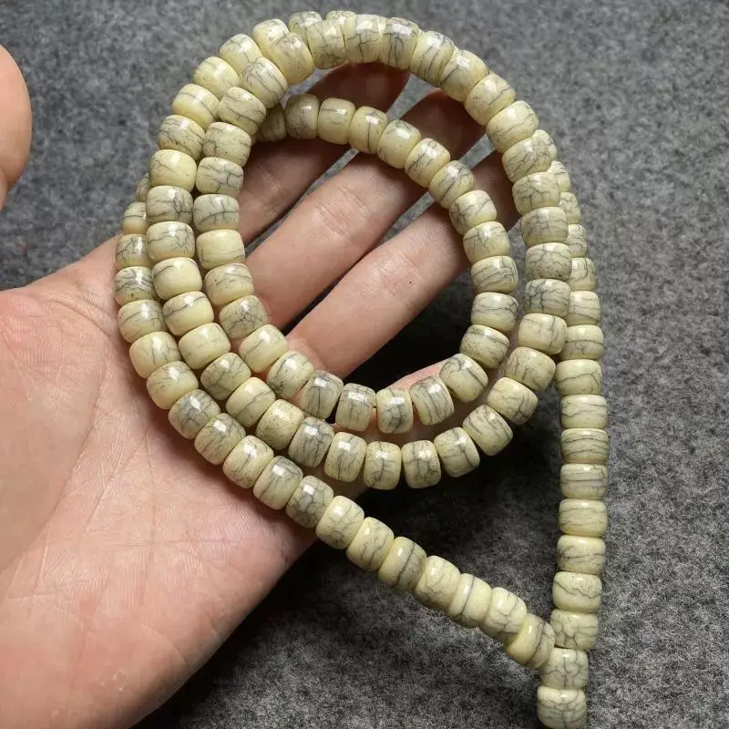 Tibetan Ox 108 Shaped Bead Bracelet Ornament Beads Distressed Mammoth Bone Fried Pattern