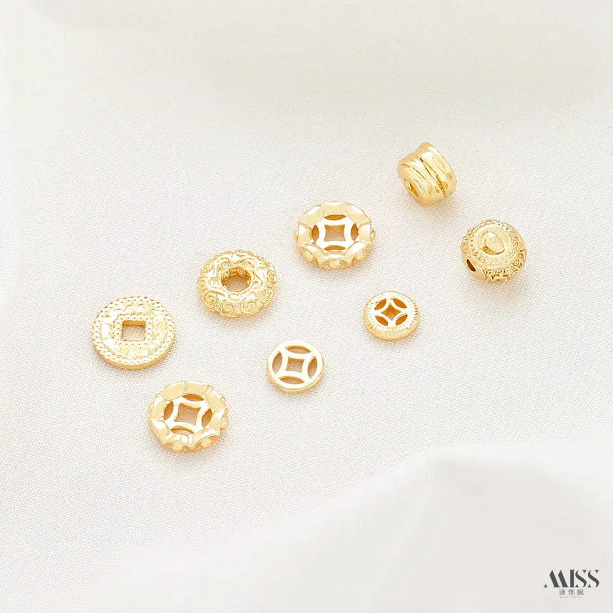 18K Gold Plated Copper Coin Patch, Ingot, Cloud Spacer Rings, Metal Gaskets DIY Bracelet Necklace Jewelry Accessories