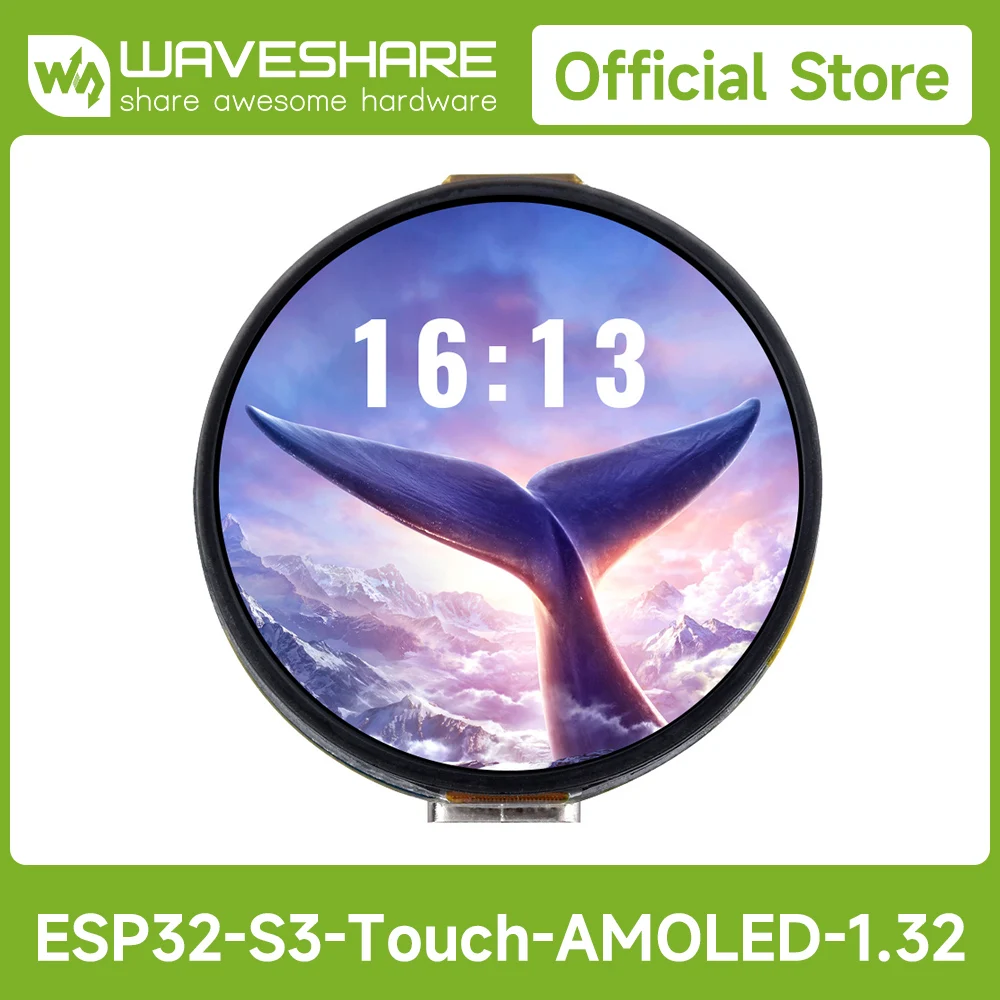 Waveshare ESP32-S3 1.32inch AMOLED Round Touch Display Development Board, 466×466 Pixels, QSPI, Supports Wi-Fi and Bluetooth 5