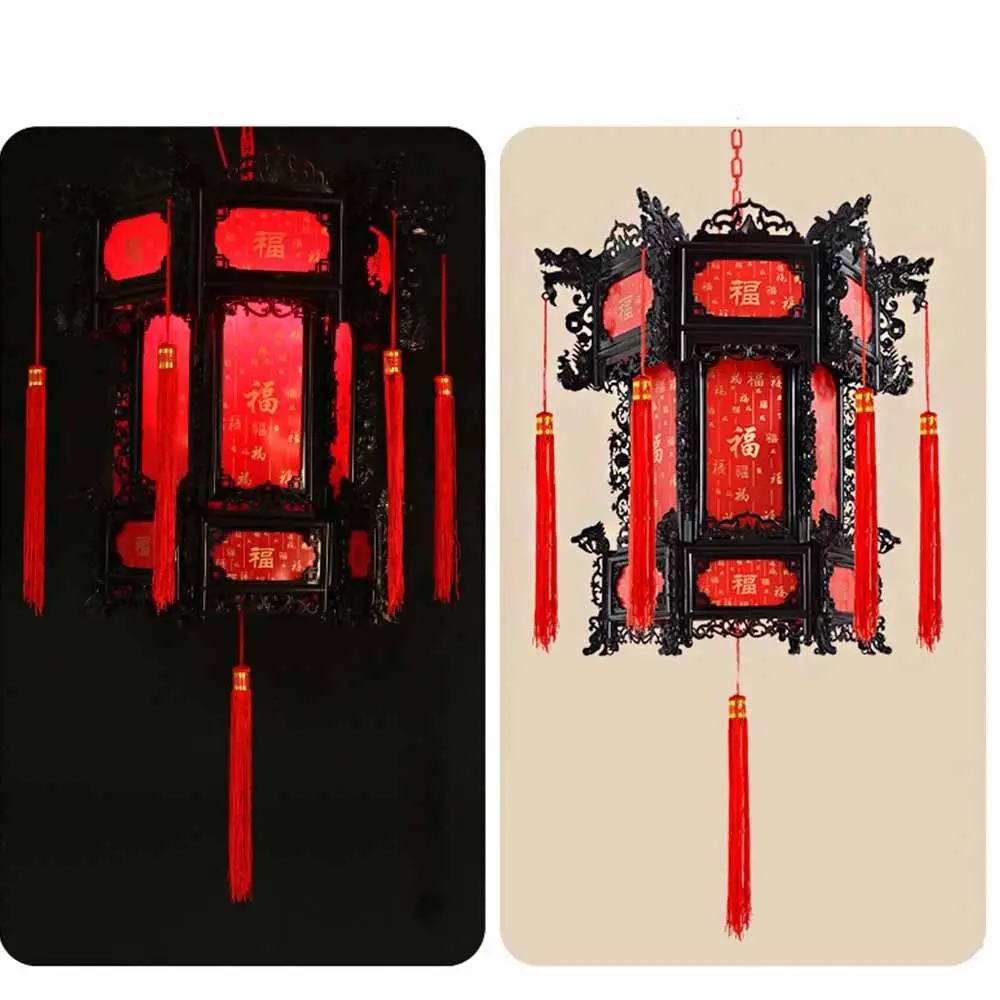 Hexagonal Chinese Antique Lantern Chinese Style Red Spring Festival Chandelier Lantern Hanging PVC New Year Hanging Lantern
