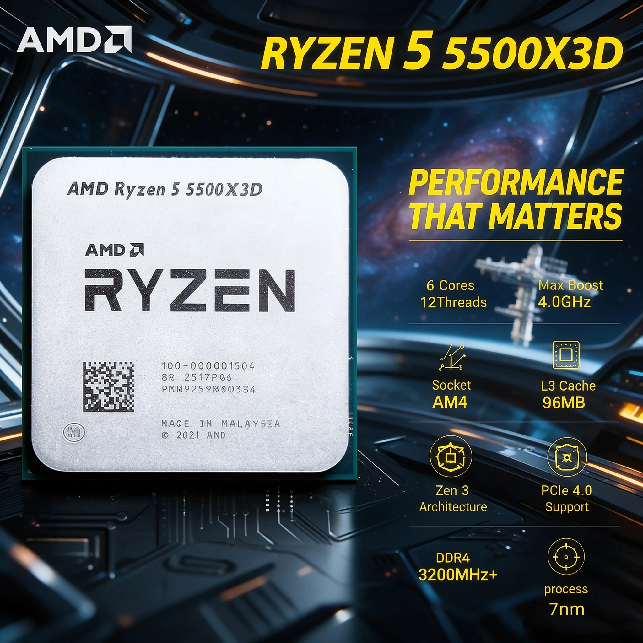 13. AMD Ryzen 5 5500X3D CPU 96MB L3 3D V-Cache for Simulator Strategy Games 6 Core 12 Thread Socket AM4 Gaming Processor DDR4 14