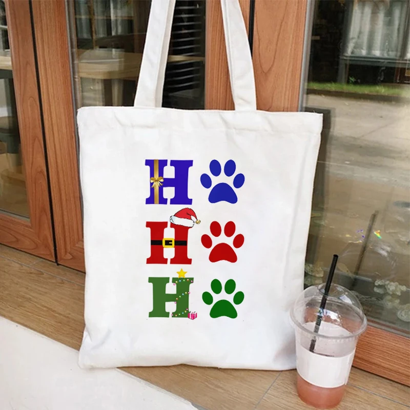 HO HO HO Shopping Bags Women Harajuku Merry Christmas Theme Shoulder Bags Xmas Party Reusable Tote Bags Rat Women's Handbags