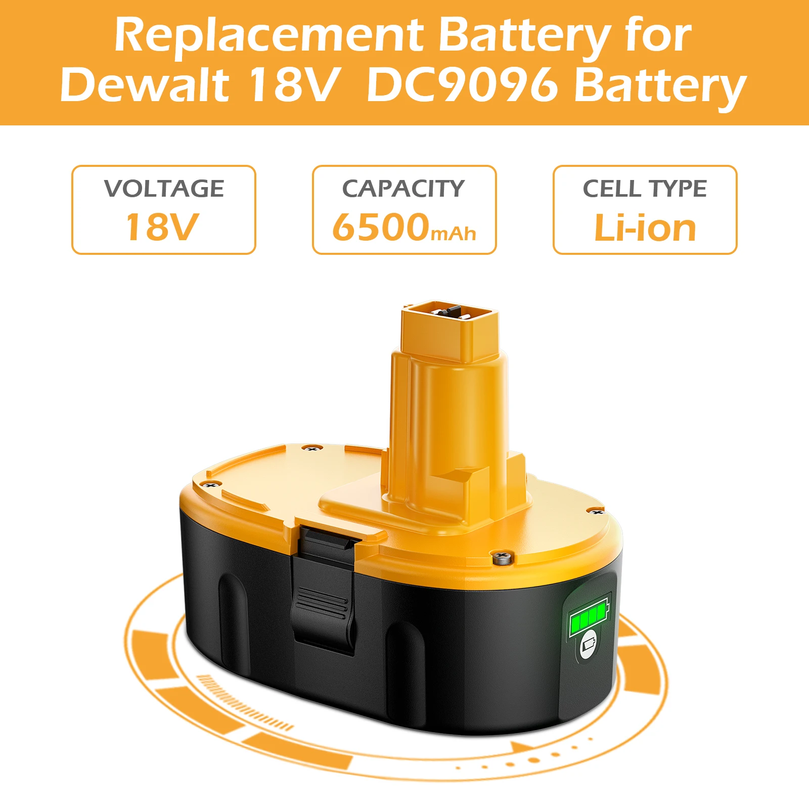 DC9096 18V 6500mAh Ni-MH Power Tool Battery for Dewalt DE9039 DC9096 DE9095 DW9098 DE9503 DW9096 Replacement Battery