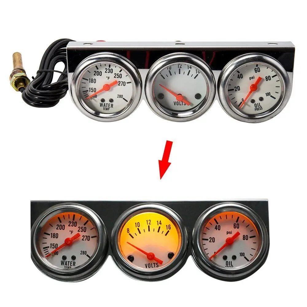 Description Report Item  SPECIFICATION: Color: White Face, Red Pointer, Chrome Panel Type: Mechanical 3 in 1 Set: Volt Meter + O