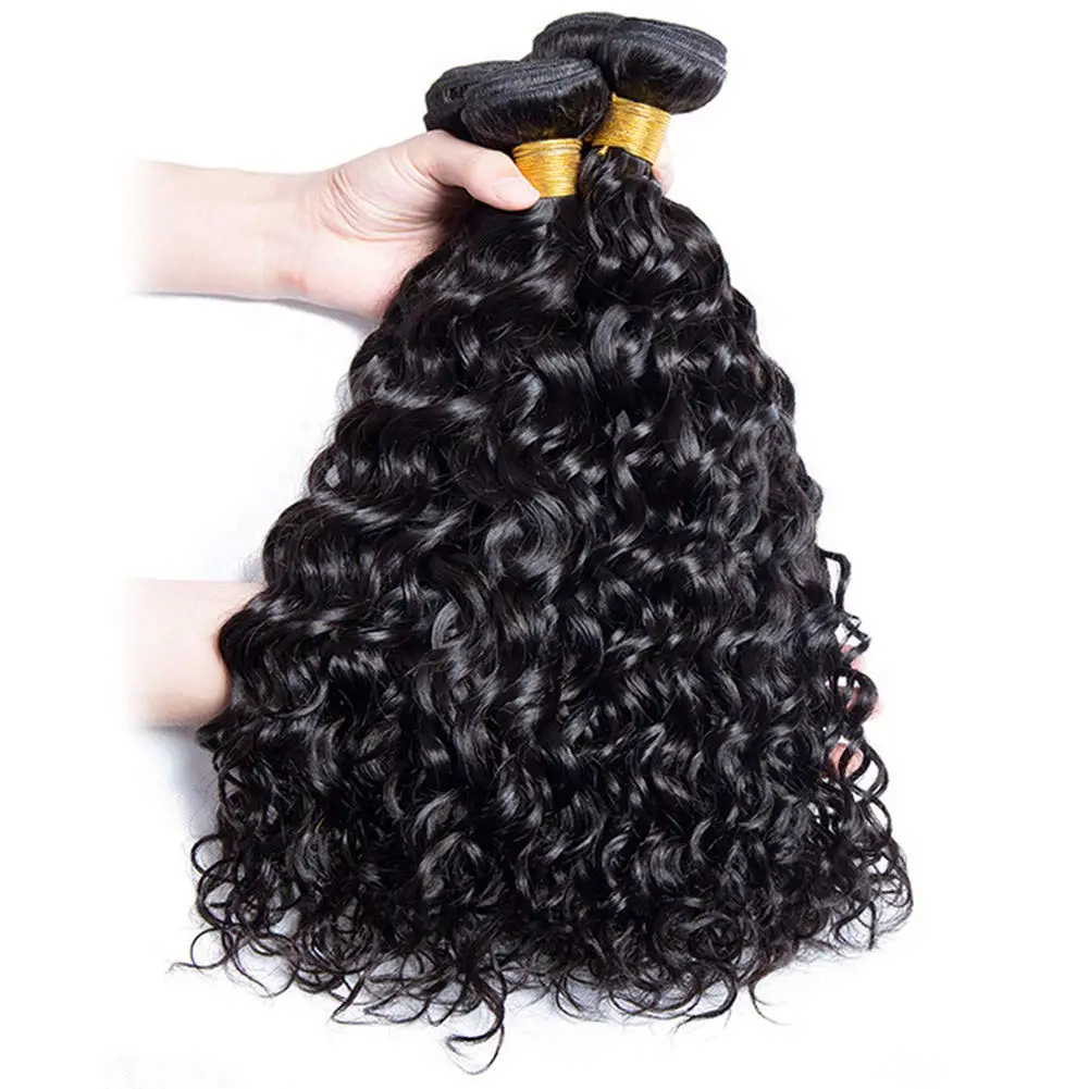 Extensiones de cabello humano ondulado para mujer, mechones de cabello humano virgen, ondulado y húmedo, peruano, 1/3/4 piezas