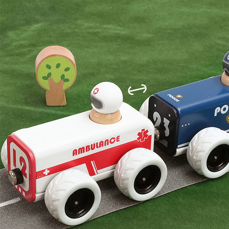 Children's Educational Wooden Toys Fire Police Car Ambulance Wooden Pull Back Car Baby Toddlers Early Education Gift