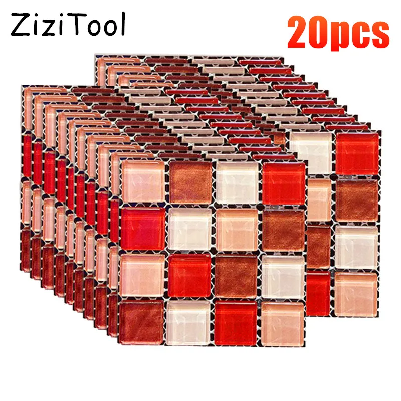 

20pcs Multi-Colored Adhesive Mosaic Backsplash Tiles for Kitchen and Bathroom Peel and Stick Wall Tile Stickers for Home Decor