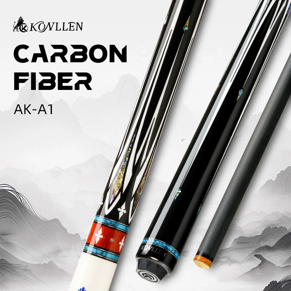 

KONLLEN AK-A1 Бильярдный кий из углеродного волокна с инкрустацией из морского ушка с низким дефектом, наконечник 10,5/11,5/12,5 мм для профессионального бильярдного кия
