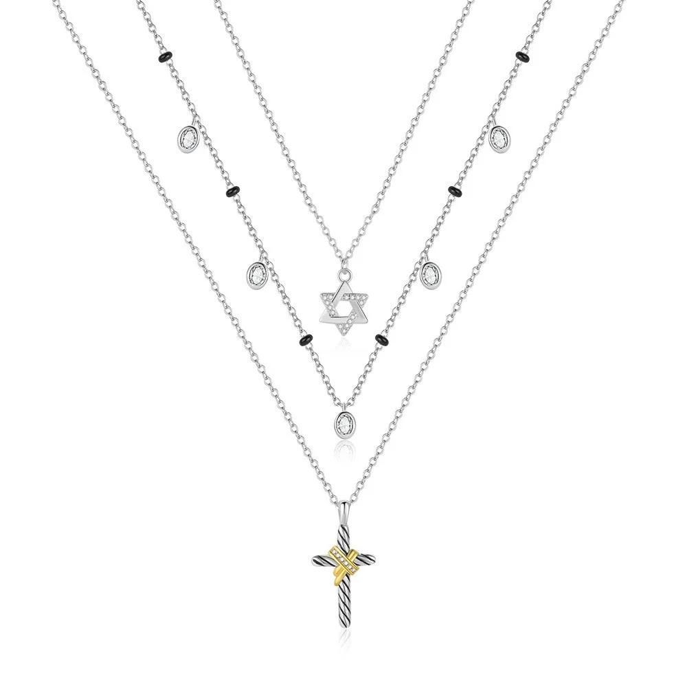 

Модный многослойный комплект ожерелий с крестом из серебра 925 пробы для женщин и мужчин, свадебные, трендовые, праздничные украшения, подарки