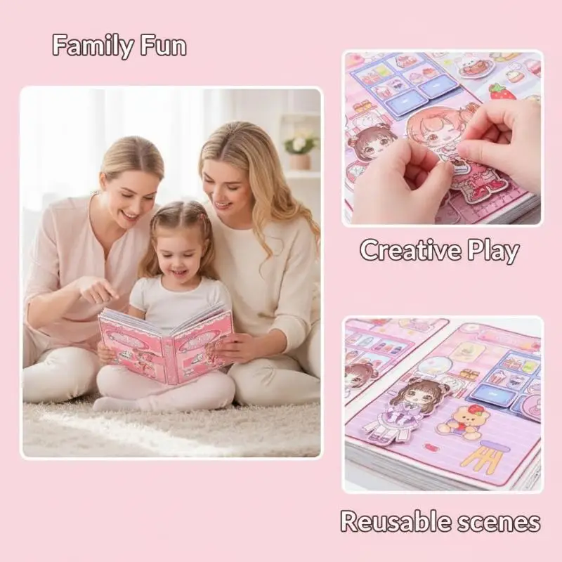 Reusable Dress Up Girl Sticker Quiet Book Peel & Stick DIY Craft Activity Toy for Kids 3+ Years Old Party Favor Travel Gift