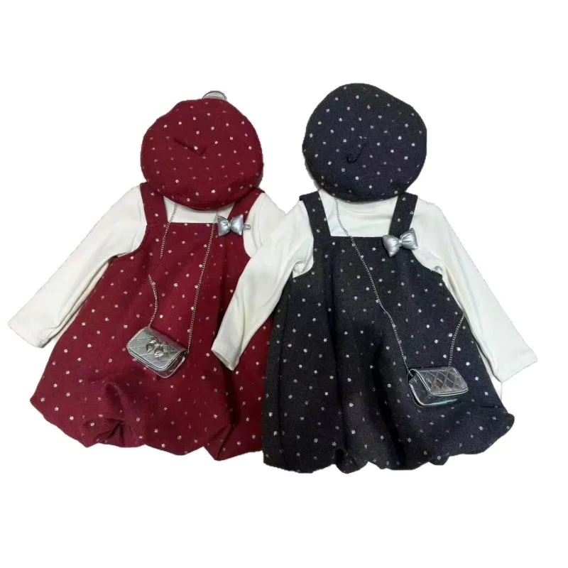 RAISE Kinder Mädchen 4-teiliges Kleidungsset Herbst Mädchen Rollkragen-Unterhemd + Mütze + Tasche + gepunktetes Sommerkleid Outfit Kinder Mädchen Anzug – Detail 6