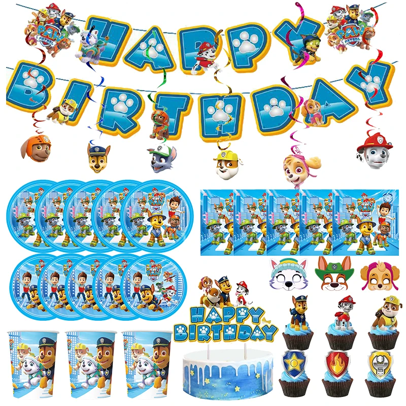 Paw Patrol Birthday Decoration Tablecloth Tableware Banner Children Gift Stickers Balloons Set Party Favors For Kids Birthday