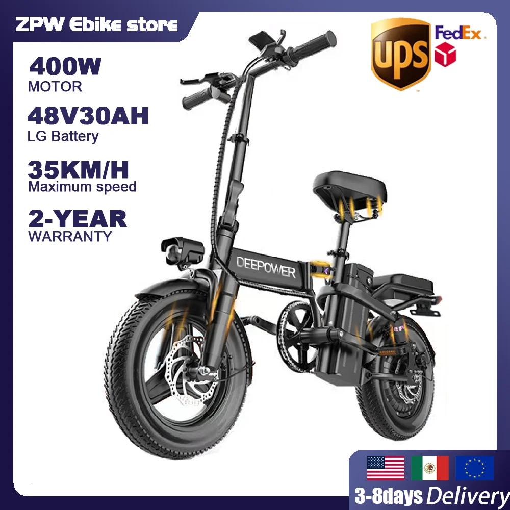 ZPW Adult Fat Tire Electric Bike Folding Ebike K300 400W 48V 30AH Electric Bicycle City Commuter Electric Bike Urban Ebike