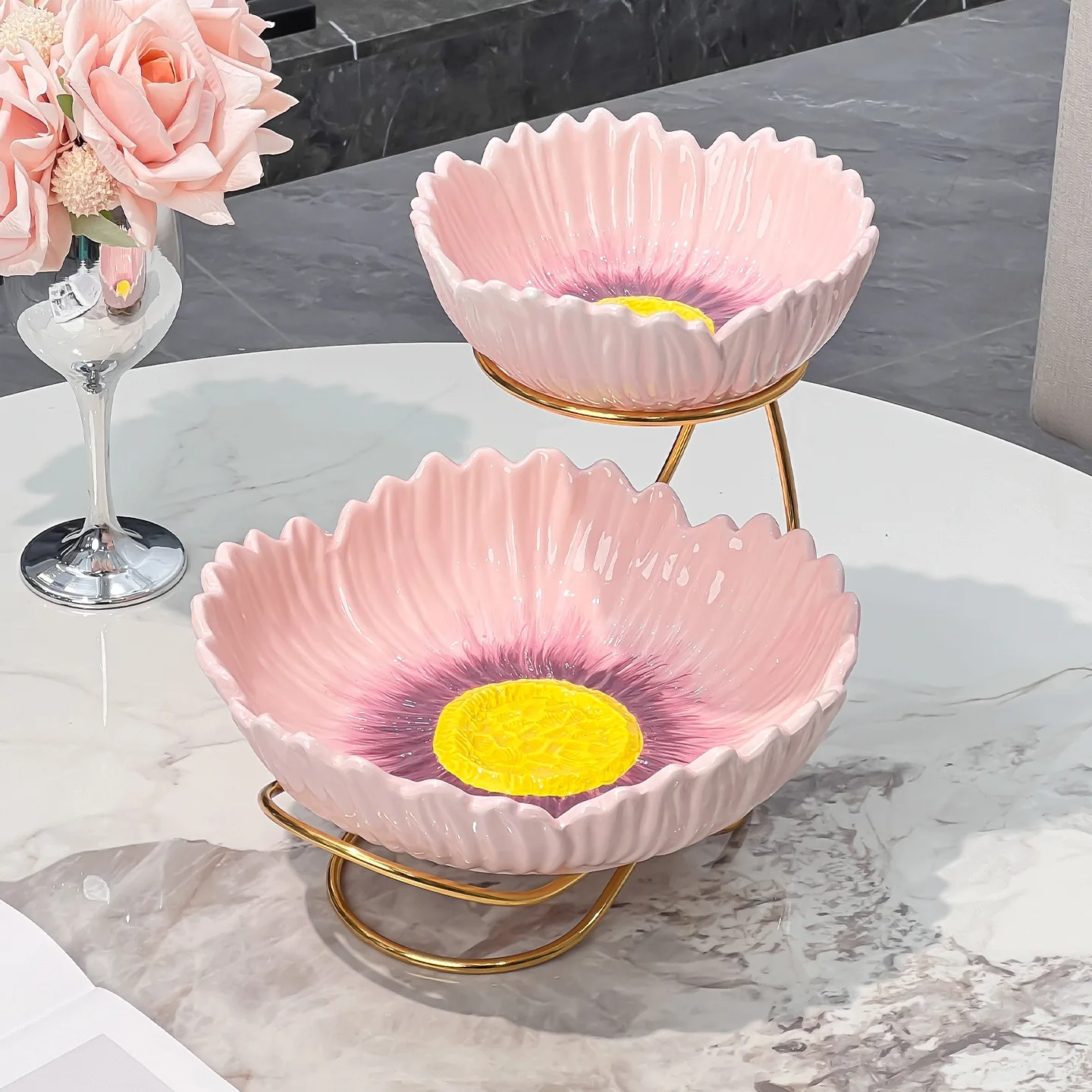DSA Premium Sense Double-layer Fruit Plate Ceramic Household Living Room Coffee Table Light Luxury High-end Sense Candy
