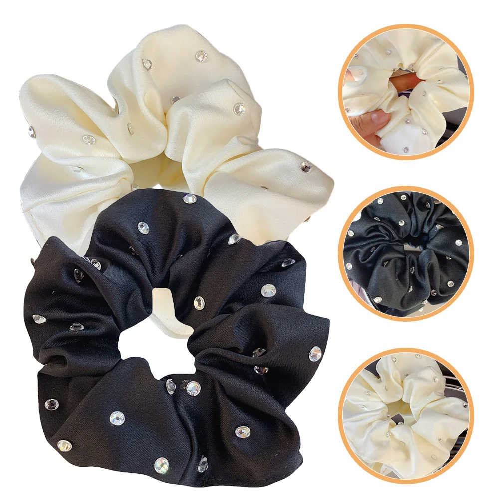 

2 Pcs Rhinestone Hair Accessories Mini Elastic Bands Scrunchie with Zip Pocket Ribbon Women Scrunchies Korean Version