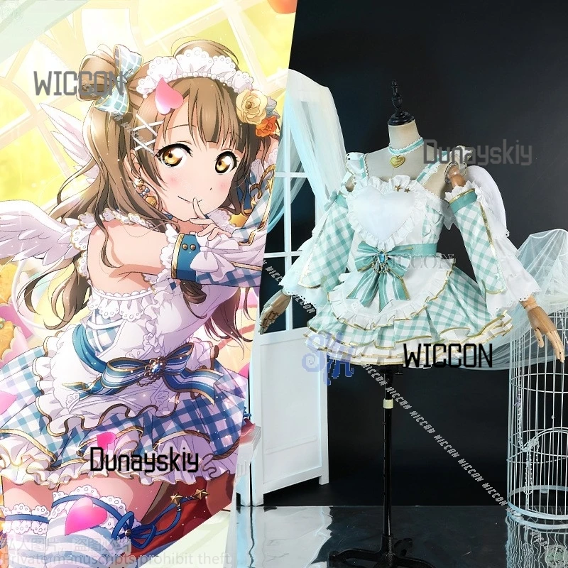 لعبة كوتوري مينامي التأثيرية أنيمي لوف لايف! زي كاواي الملاك الأزرق الأخضر منقوشة كعكة اللباس الحلو لوليتا الباروكات أجنحة الهالوين #2