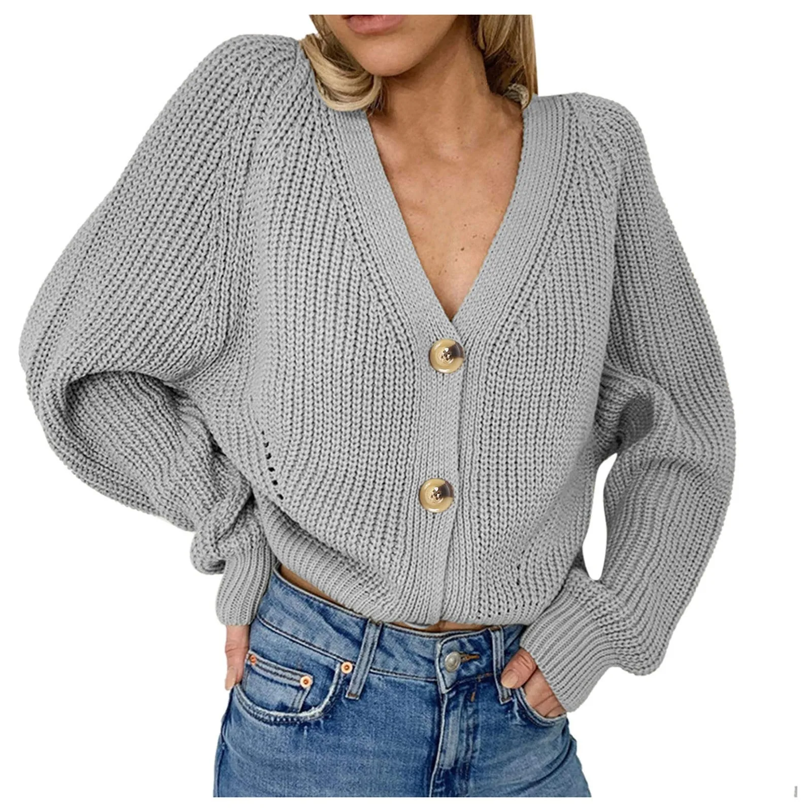 

Women'S Autumn And Winter Casual Style Knit Hollow Sweater V-Neck Long Sleeve Solid Color Button Cardigan Casual Jacket