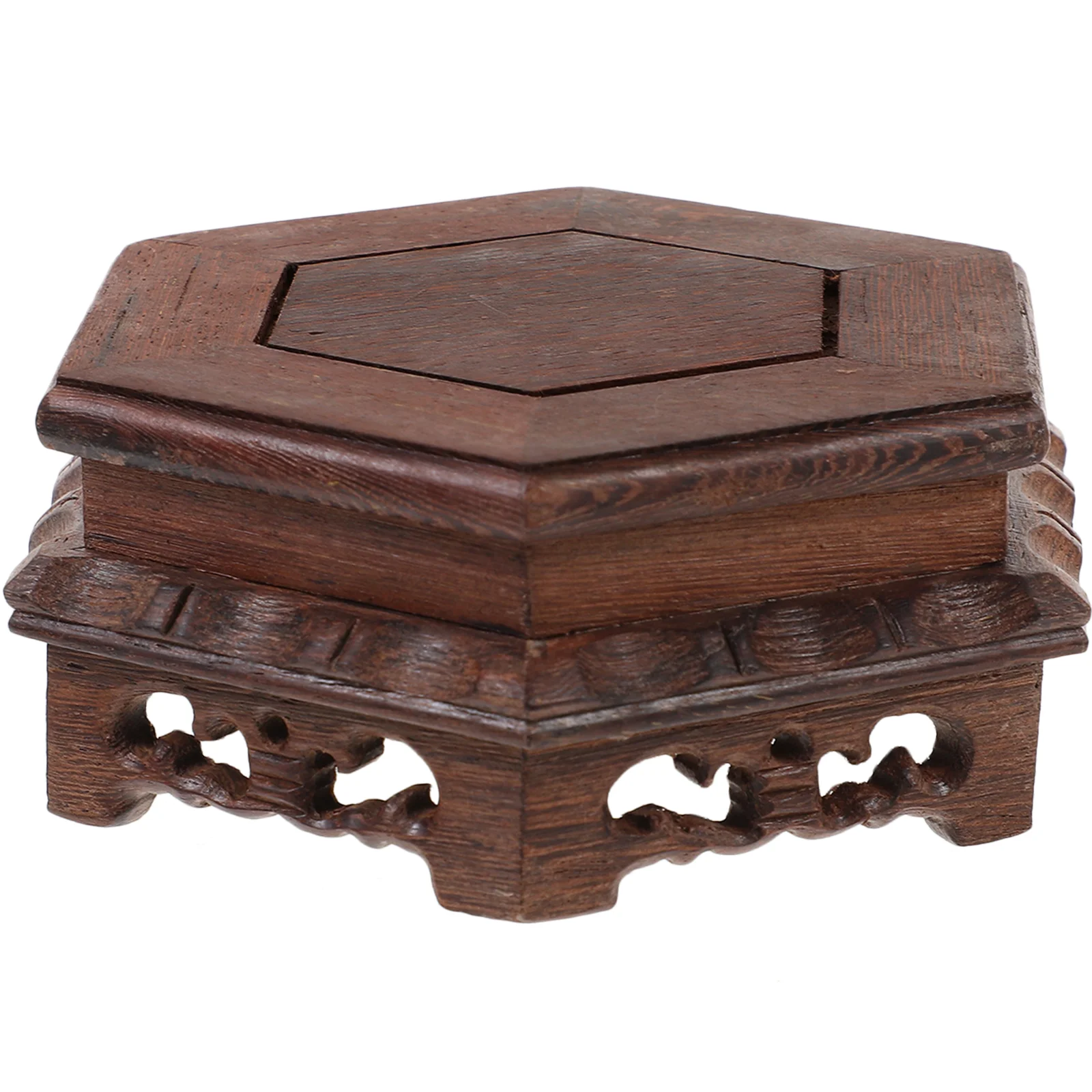 Chicken Wing Solid Wood Base Hexagonal Flowerpot Storage Rack (small Size) Wooden Plant Riser Decorate Fish Bowl Stand