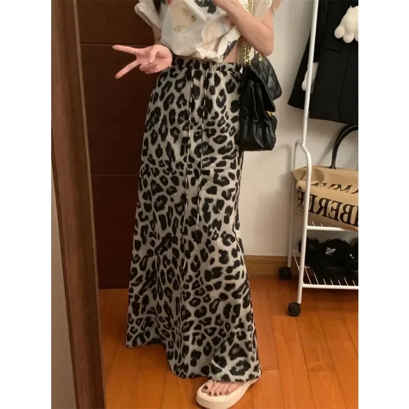 

Vintage Black Leopard Print Slim Fit Skirt for Women Y2k High Waist Fishtail Skirts 2025 Summer New Mid-length Mujer