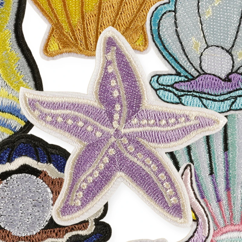 7 teile/los Seestern Shell Nette Eisen Auf Patches Für Kleidung Kinder Mit Kleidung Gestickte Jacken Diy Nähen Aufkleber Pack Mädchen – Detail 3