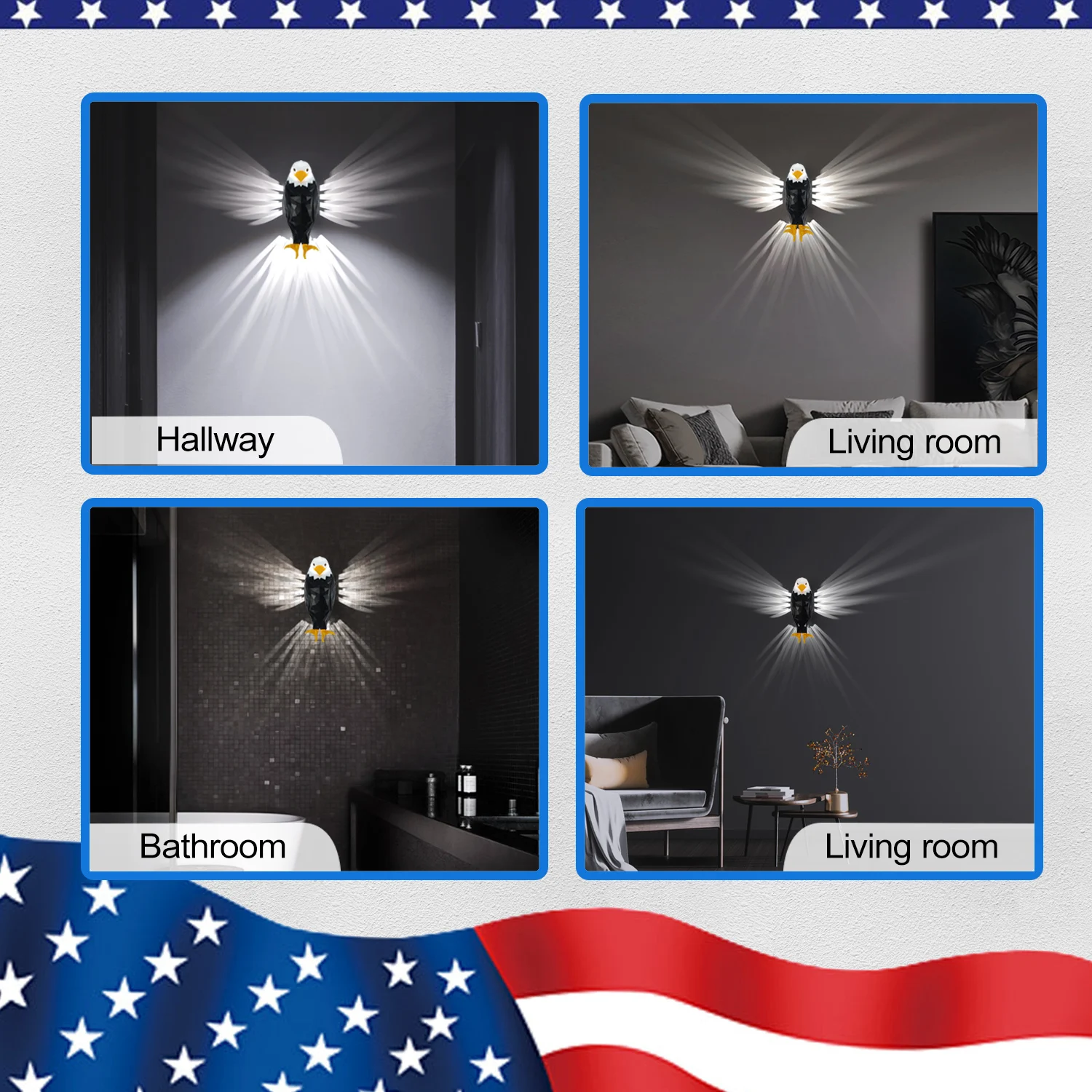 Bald Eagle Wall Light, Eagle Night Lights, USB Rechargeable, with Remote Control Magnetic Wall Mounted Lamp for Bedroom, Hallway