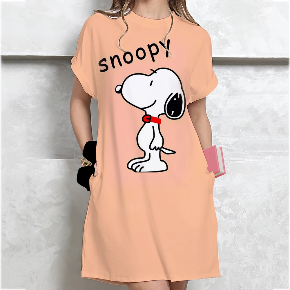 Zomer losse steek print T-shirt jurk dameskleding student middellange jurk met korte mouwen cartoon stijl polyester stof