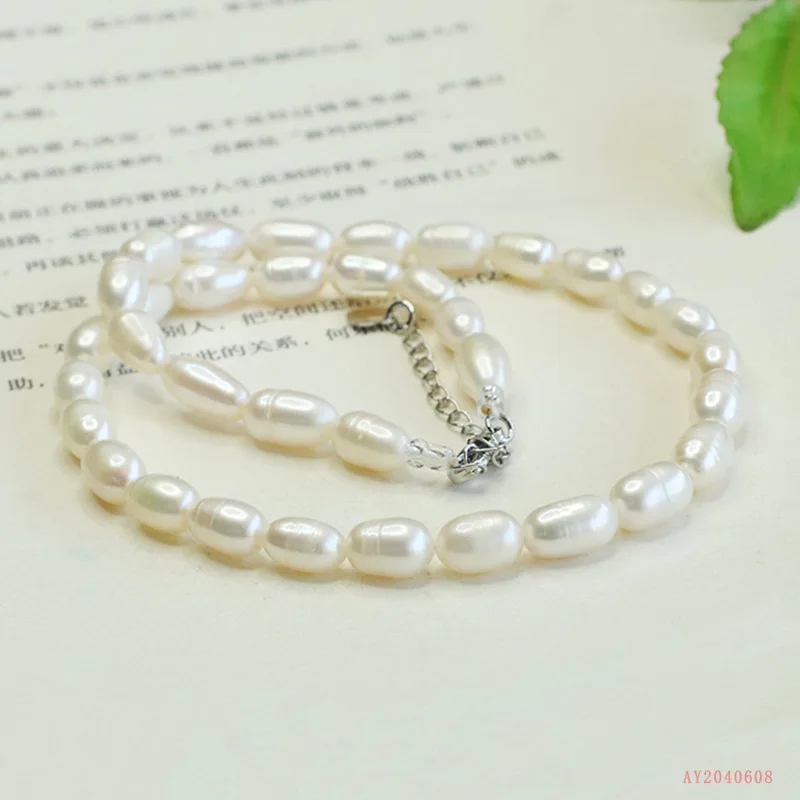 Natural Freshwater Pearl Necklace Highlight Rice Bead Mom Chain Jewelry