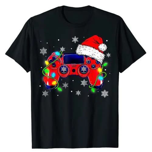 Video Game Controller Christmas Santa Hat Gamer Boys T-Shirt Gifts Gaming Lover Xmas Costume Family Matching Videos Games Outfit