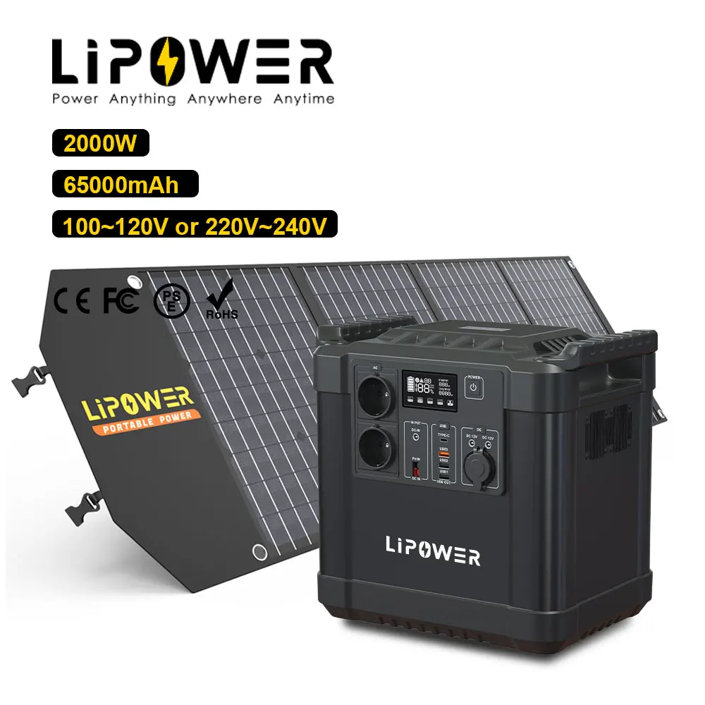 Lipower Energy Storage System 2000W Lifepo4 Battery Home Outdoor All In One Solar Portable Power Station Generator