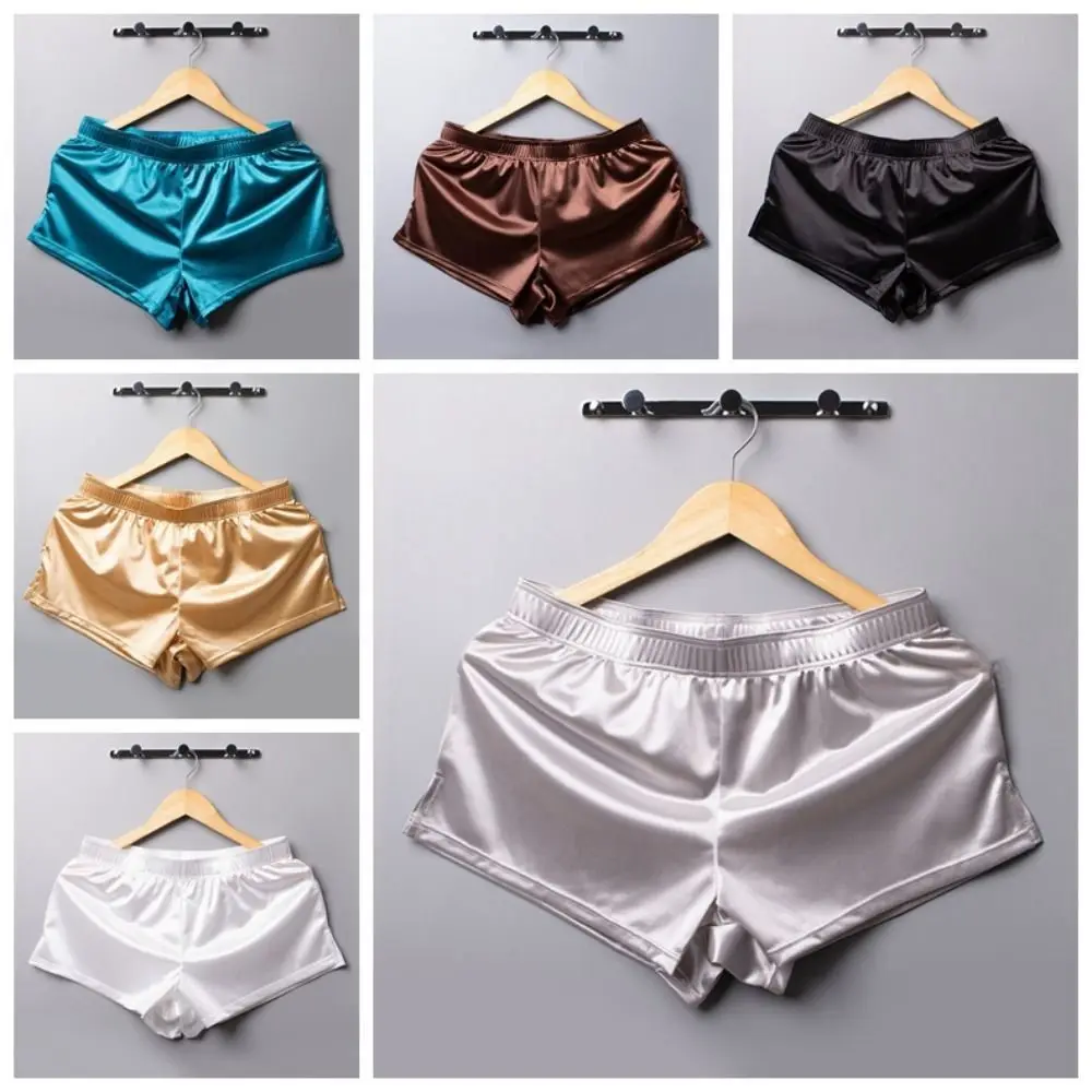 Solid Color Ice Silk Satin Boxer Shorts Casual Style Underpants Male Panties Loose Men's Underwear Sleeping - view 6