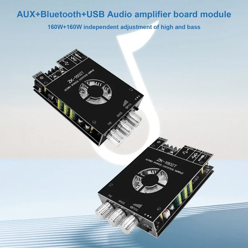 

ZK-1602T TDA7498E Bluetooth 5.0 Subwoofer Amplifier Board 2*100W 2.0 Channel High Power USB Audio Stereo Amplifier Board AMP