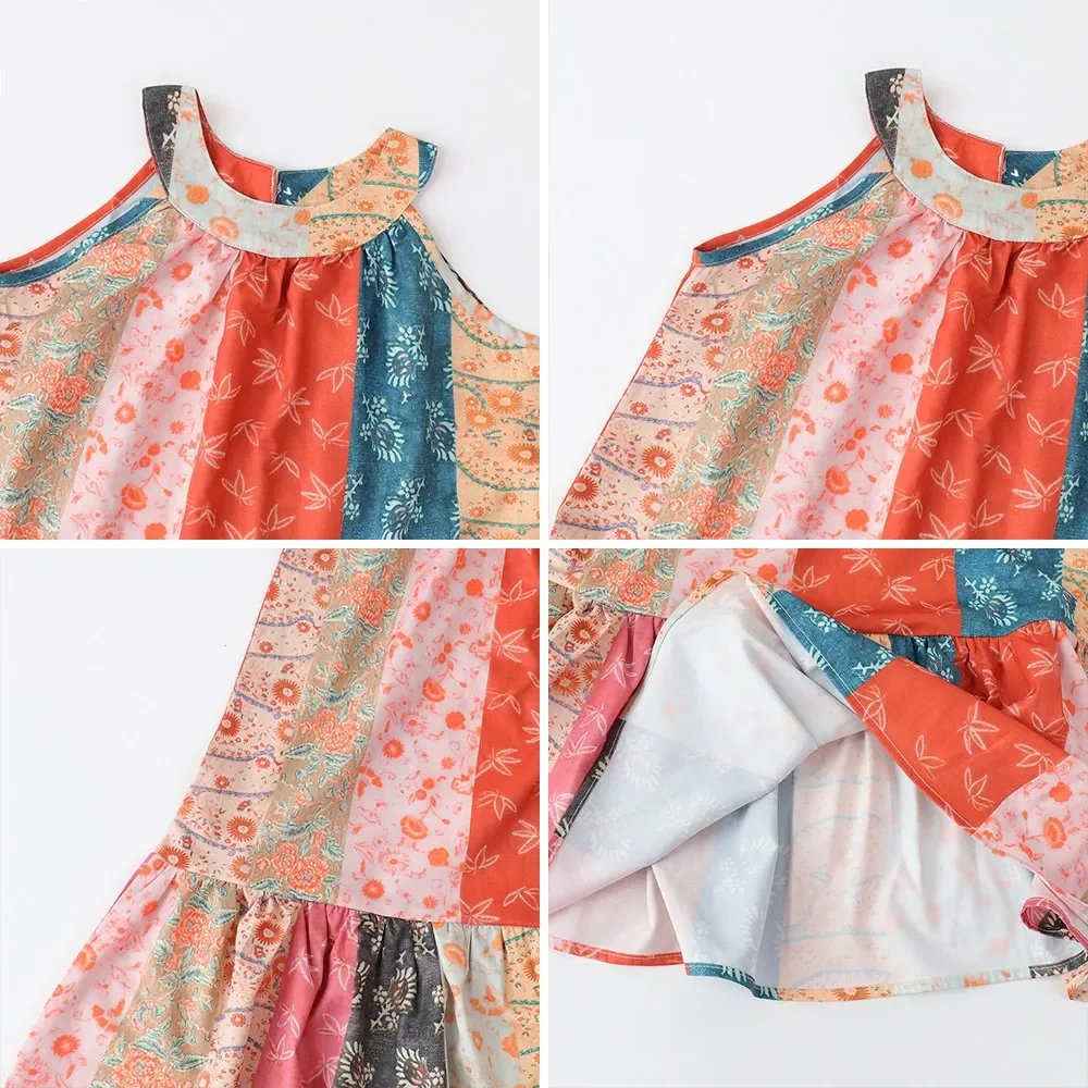 فستان صيفي للفتيات من عمر 3 إلى 7 سنوات بدون أكمام مطبوع عليه زهور ورقبة معلقة قطعة واحدة ملابس كاجوال للعطلات للأطفال #3