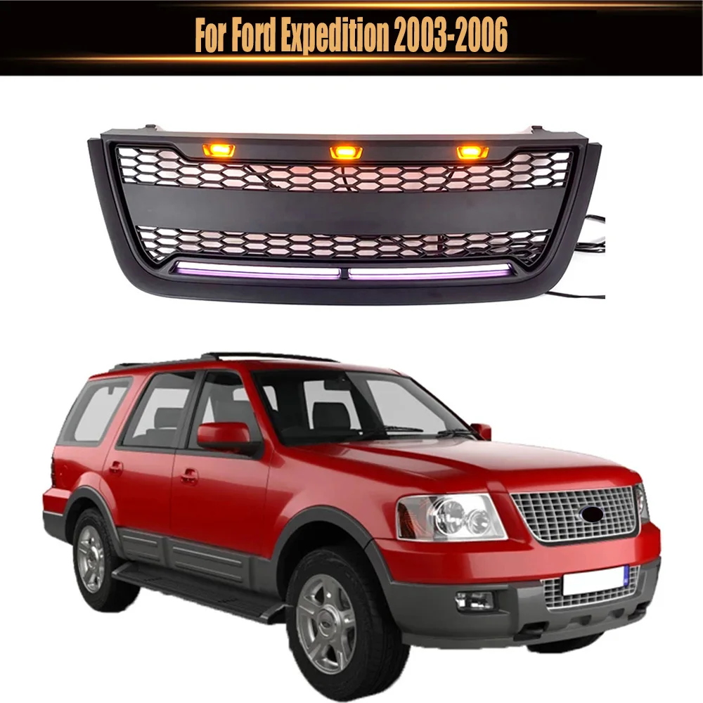 Automotive Exterior Accessories Front Grill Matte Black Or Grey Bumper Grille With LED Lights Fit For Ford Expedition 2003-2006