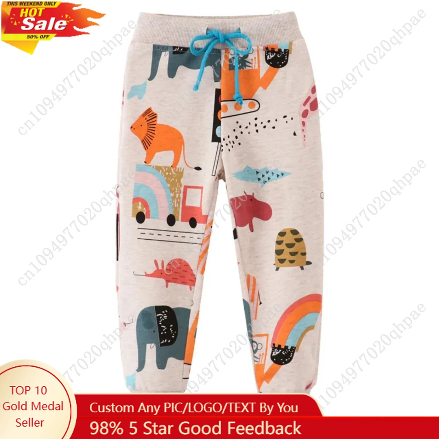 

Jumping Meters 2-7T Animals Print Boys Girls Sweatpants For Autumn Winter Children's Full Length Trousers Pants Loose Kids Wear