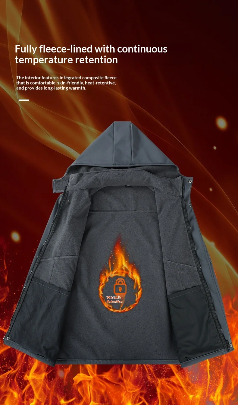 Unisex Fleece-gefütterter Wind- und Wasserdichter Herbst-Winter-Outdoor-Kletteranzug Taktische Arbeitskleidung Zweiteiliges Set für Männer und Frauen – Detail 4