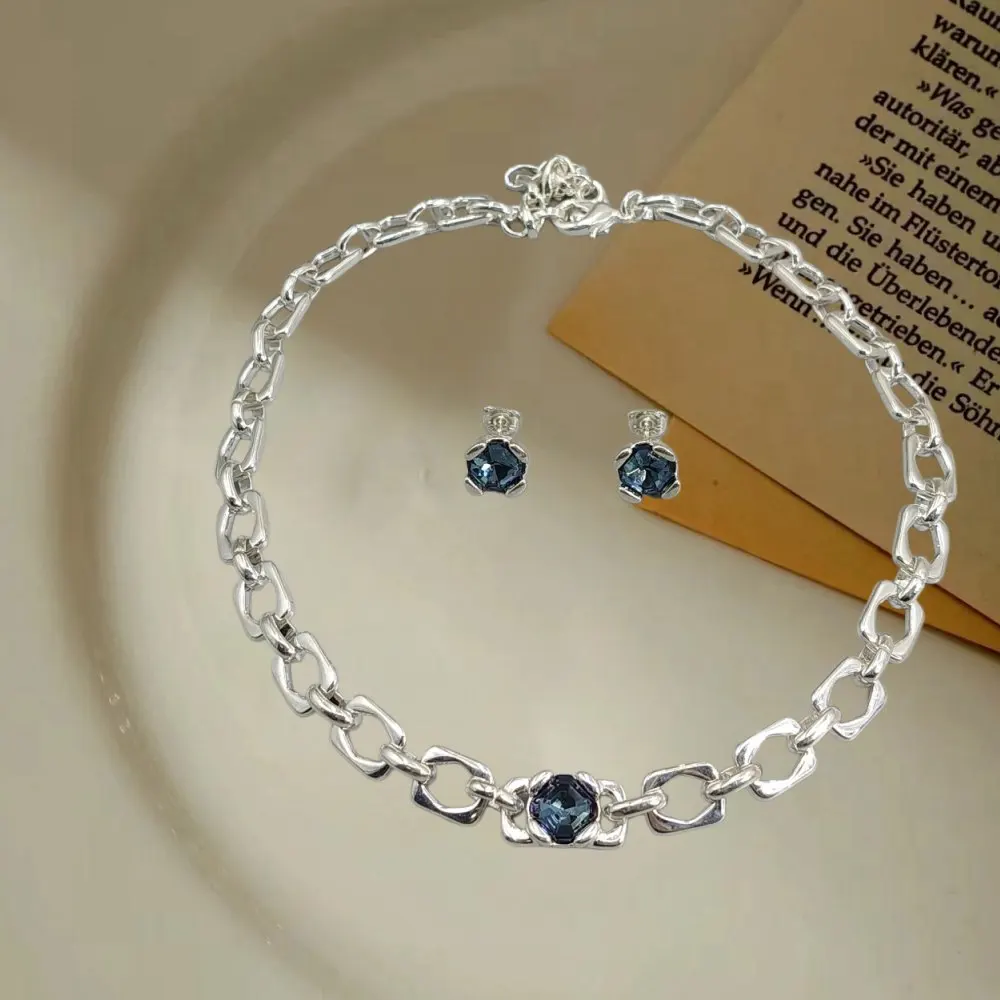 2026 Spain Bright and Elegant Colored Crystal Earrings Necklace Jewelry Two Piece Set Holiday Gift