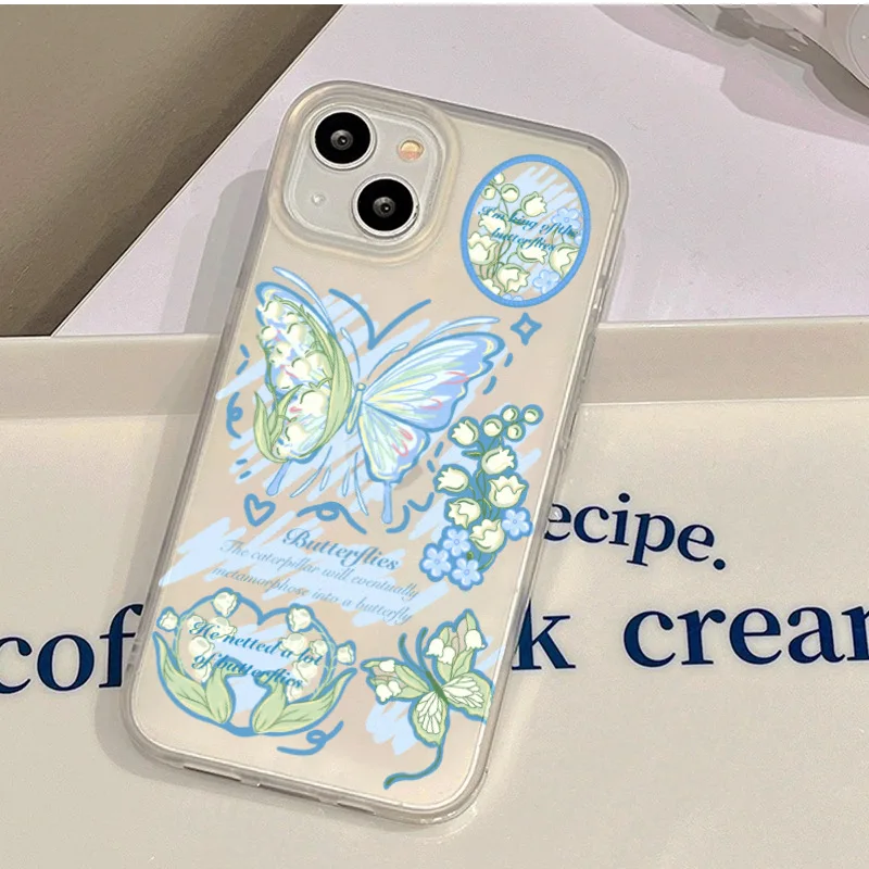 Linglan-funda de teléfono a prueba de golpes para iPhone, carcasa moderna con diseño de flores y mariposas para modelos 15 Pro Max, 14 Plus, 13, 12, 11, XR, X, XS, 8 y 7