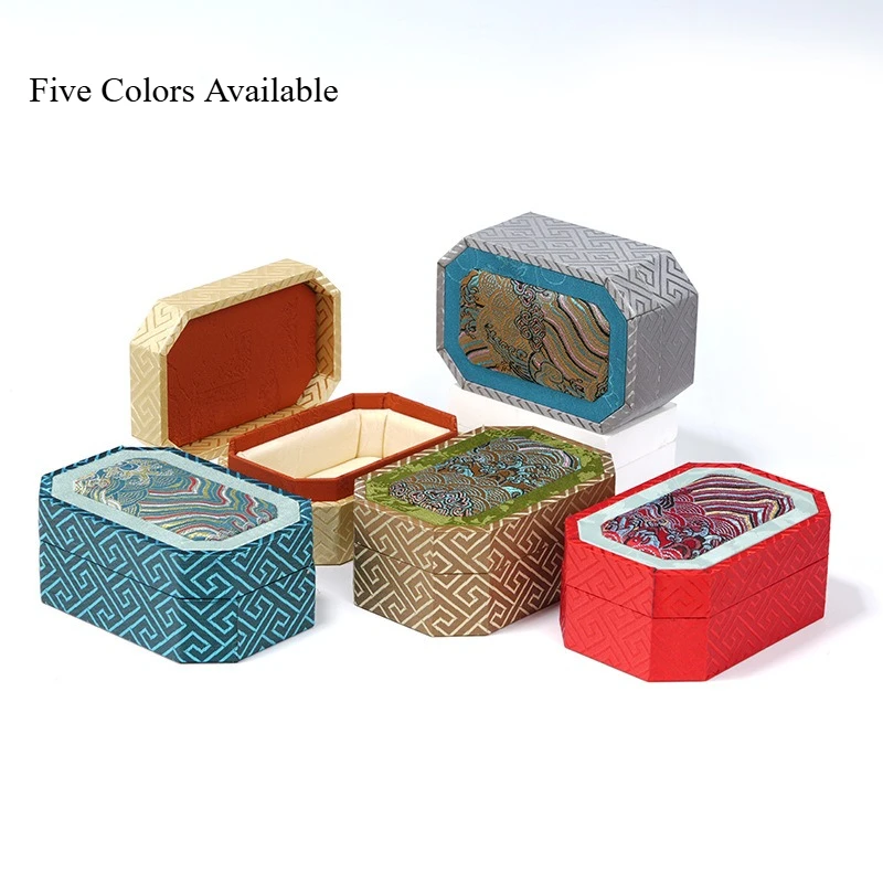 

Парчовая шкатулка для драгоценностей в китайском стиле с волнистым узором, крышка «Небеса и земли» для хранения браслетов Curio, подарочная упаковка, коробка для демонстрации ювелирных изделий