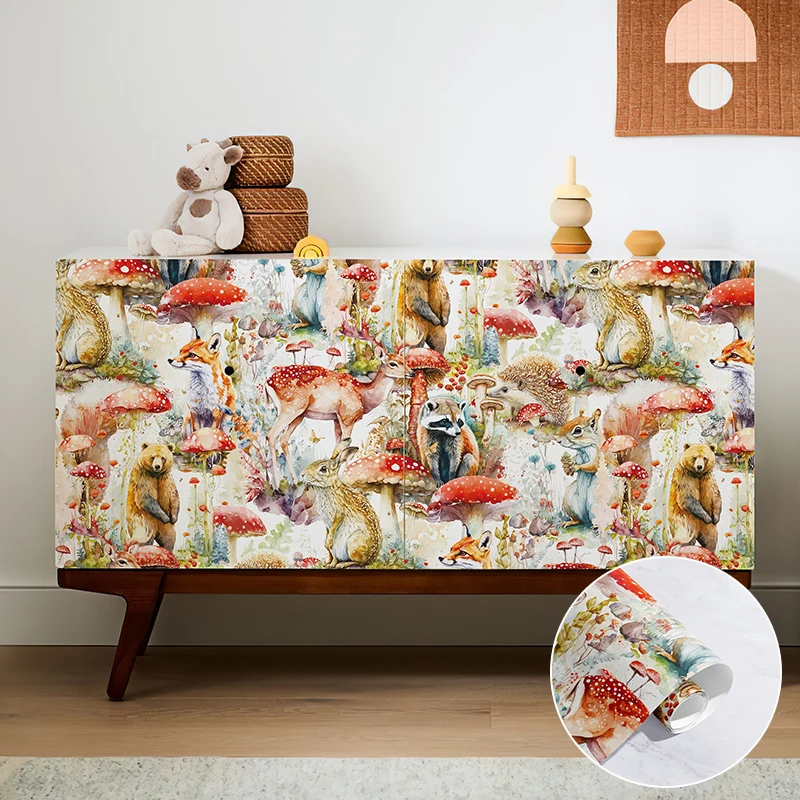 

Colorful Mushroom Peel And Stick Wallpaper Cute Kid Room Decor PVC Wall Sticker Removable Waterproof PVC Cabinet Sticker