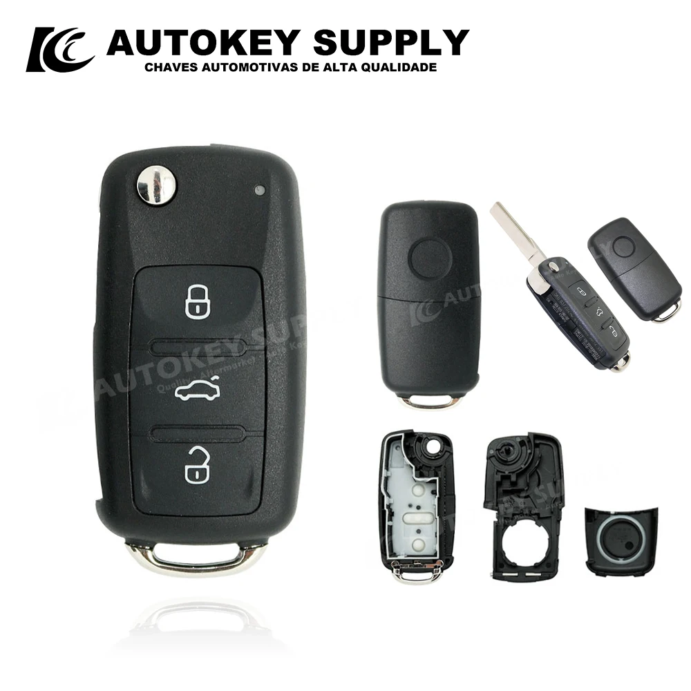 

For New VW 3 Buttons Remote Flip Key Shell "202 AD" AutokeySupply AKVWF101