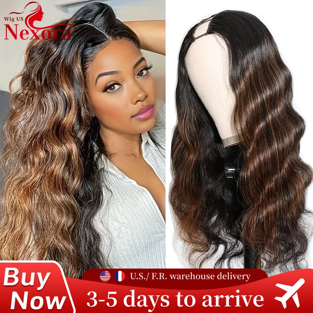 Body Wave 1B/30 Highlight V Part Wig 220 Density Loose Body Wave Human Hair Wig V Shape Clip in Half Wigs No Leave Out No Sew In