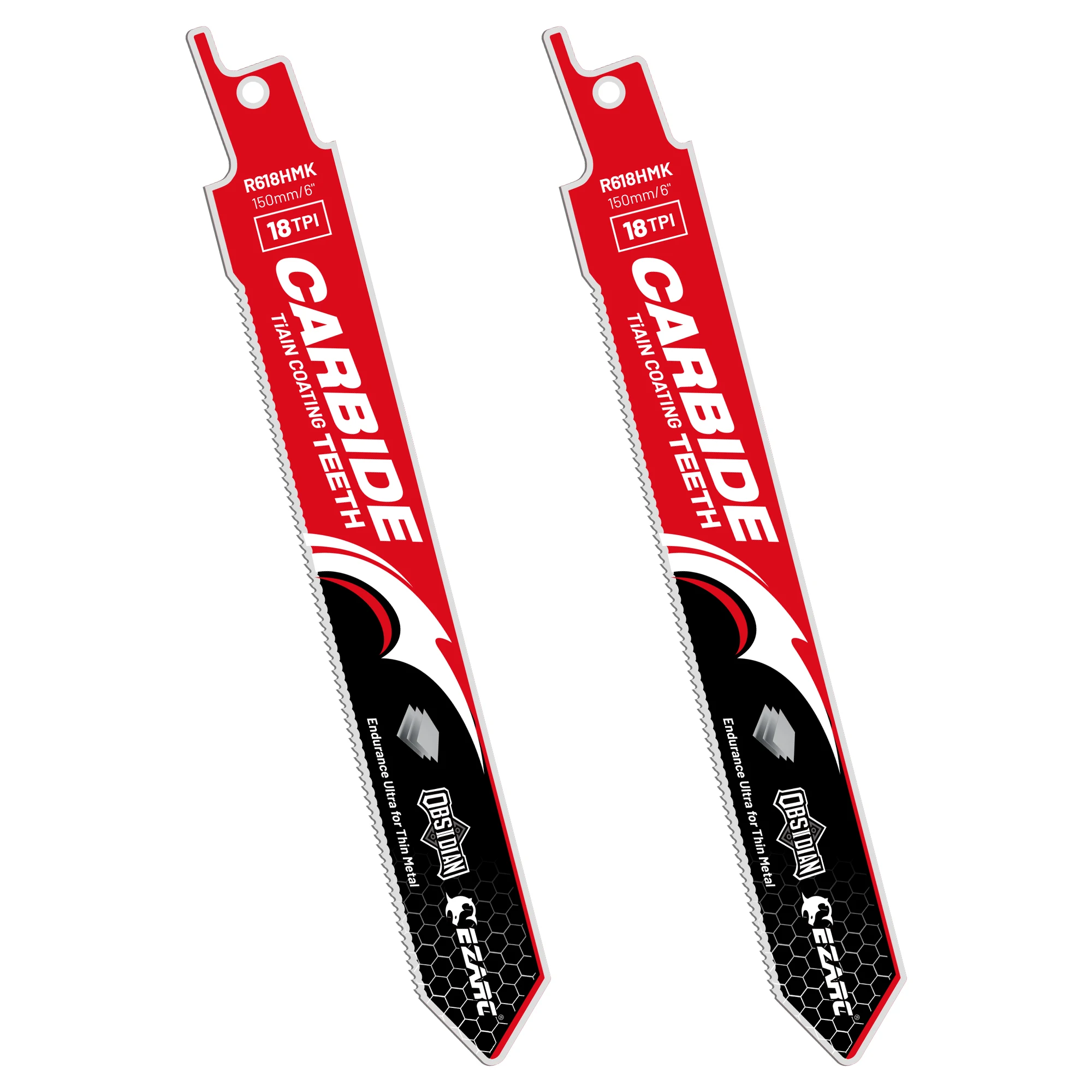 EZARC 150mm 18TPI Obsidian Carbide Reciprocating Saw Blades 2PC for Thin Metal, TiAlN-Coated Metal Cut Tool