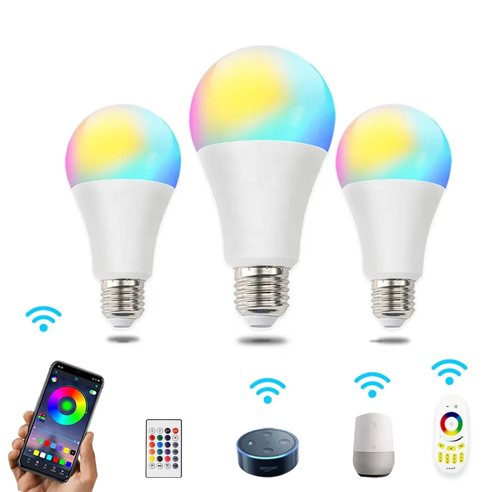 High bright full color changing A60 5w 10w RGBW wifi led light E27 B22 E14  RGB smart led bulb compatible with Alexa google home