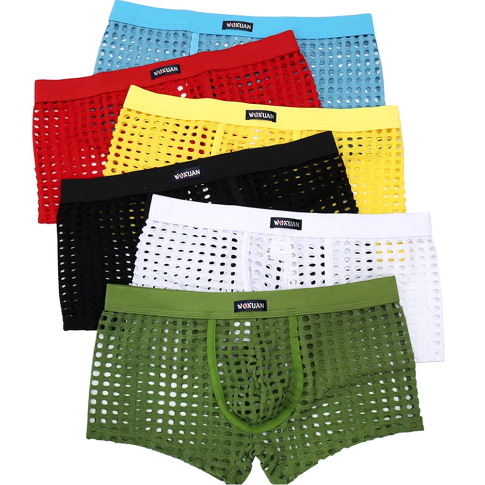 

Men Fishnet Boxer Shorts Transparent Large Mesh Sexy Underwear Low Waist Nylon Breathable Underpant Male Big Penis Pouch Boxers