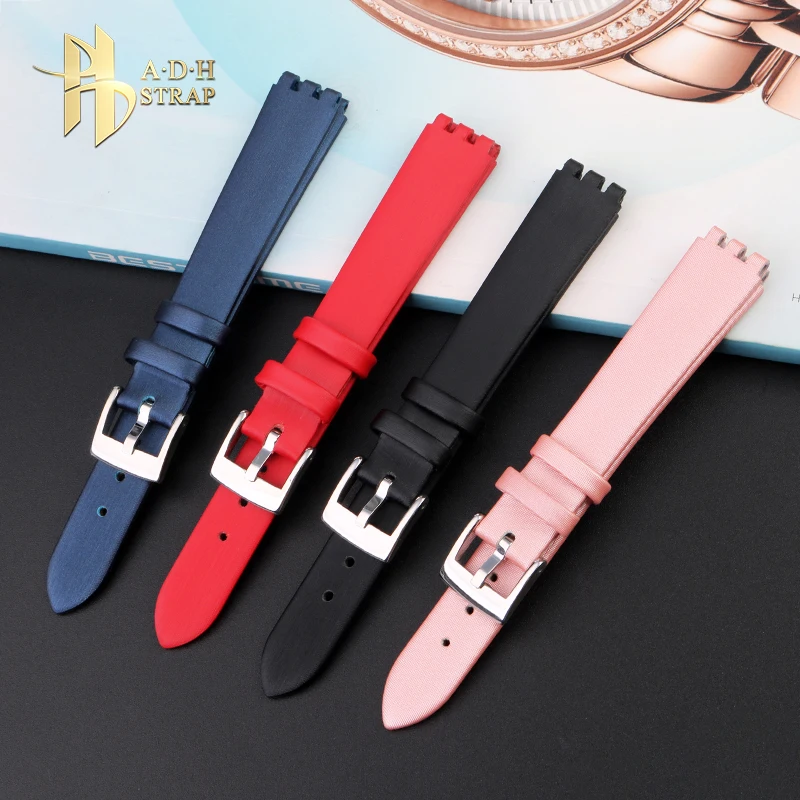 Small Women\'s Leather Strap Suitable for Swatch Irony Silk Small Size 12mm Concave Convex Watchband Soft Accessories