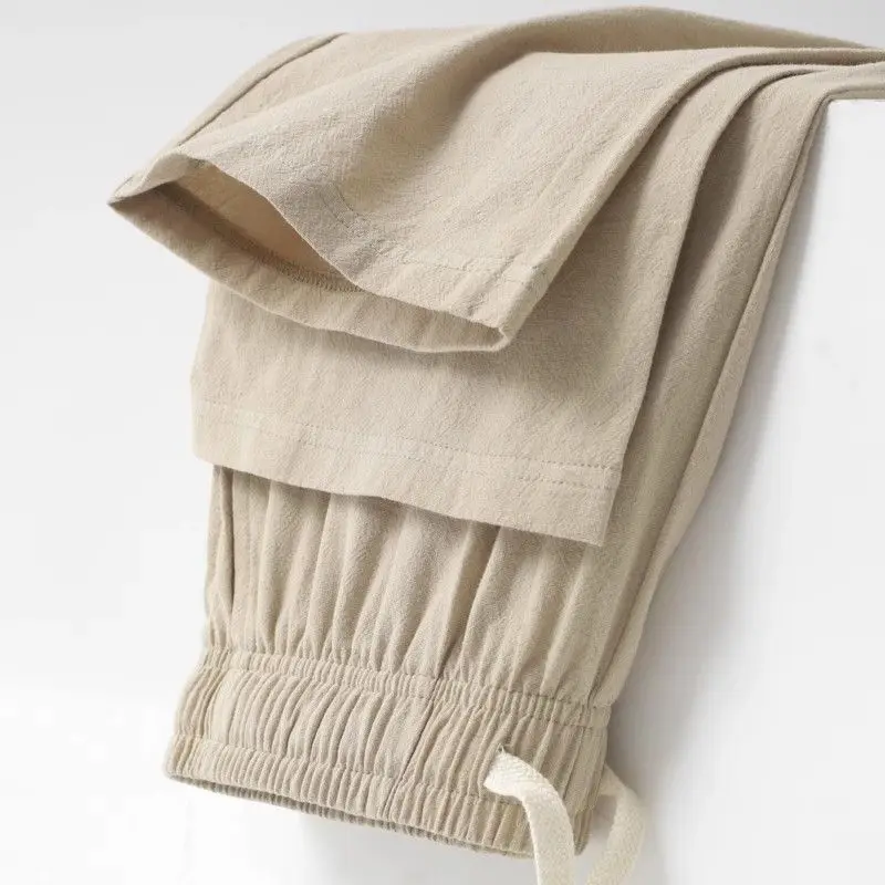 

Khaki Cotton Linen Straight Leg Casual Pants Summer Thin New Sle Women's Long Trousers Pure Color Men's Loose Fit Casual Pants