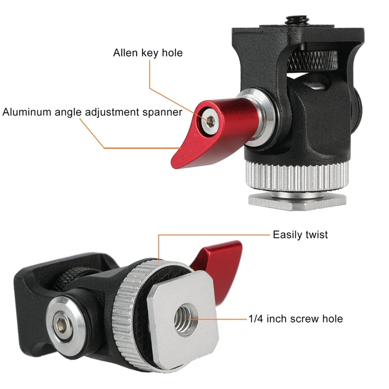 Mini Monitor Mount Tripod Head Cold Shoe Adapter Aluminum Alloy 1/4 Inch Screw For Flash Microphone LED Fill Light Lamp-A22K